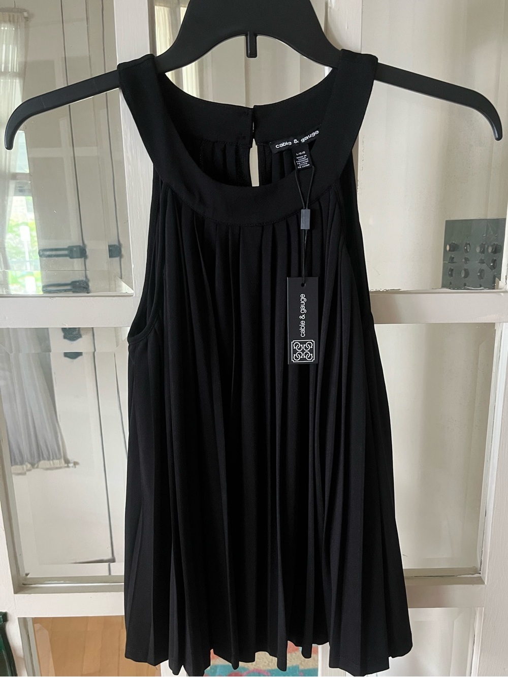 Cable & Gauge Black Pleated Halter Tank Top